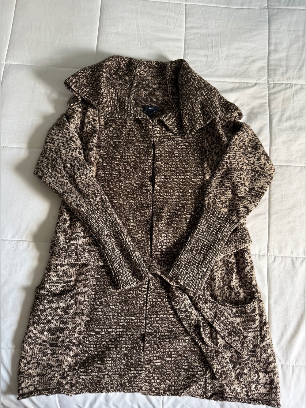 Gap Brown Marled Open-Front Knit Long Cardigan - Large - Picture 5 of 12
